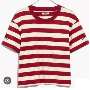 Madewell Red and Cream Striped Short Sleeve Tee